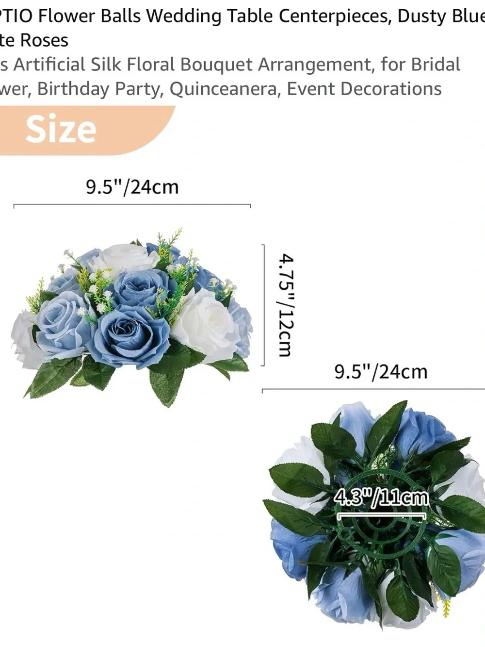 8 Blue and White Artificial Rose centerpieces toppers-wedding/baby shower decor